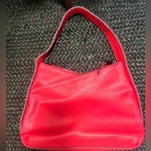 INC International Concepts Red Faux  leather studded women’s shoulder bag
